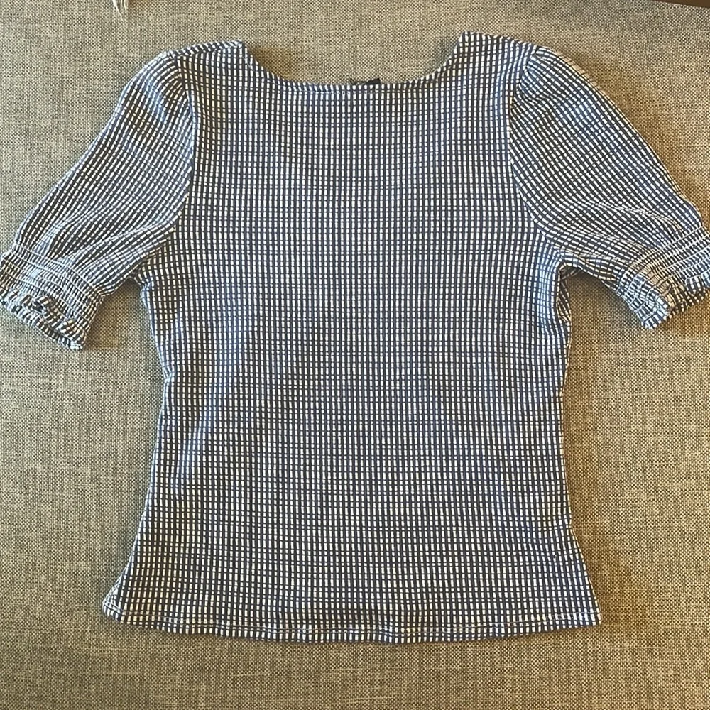 Anthropologie W5 blue and white puff sleeve blouse size S